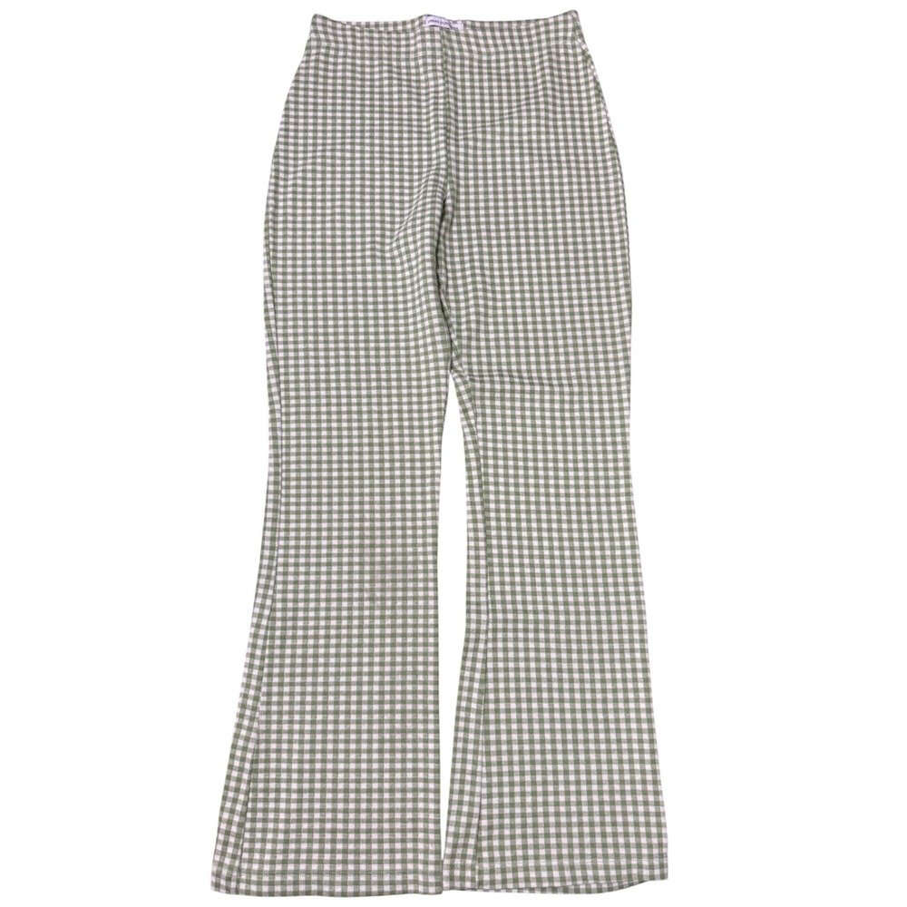 Urban Outfitters Flare Pants Womens M Green Gingham Excellent High Rise Stretch